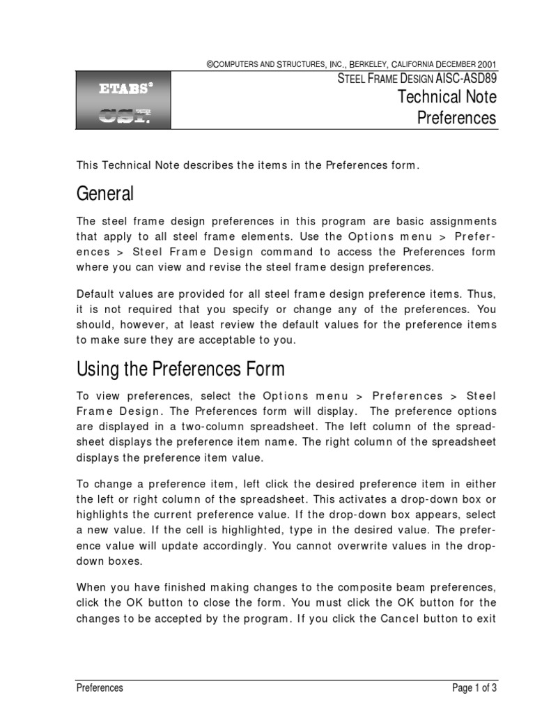 General: Technical Note Preferences | PDF | Spreadsheet | Software ...