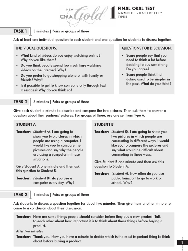 CNA Gold 1 Final Oral Test Guide | PDF | Human Communication | Cognition