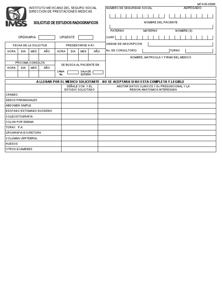 Solicitud de Estudios de Imagen IMSS PDF Abdomen Especialidades