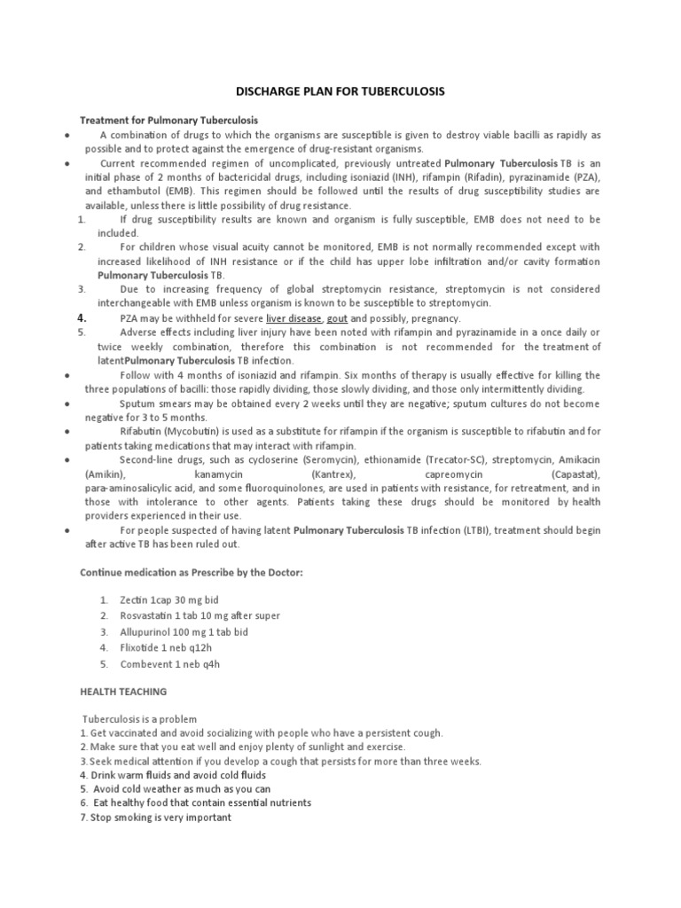 Tuberculosis Discharge Plan and Care | PDF | Tuberculosis | Fat