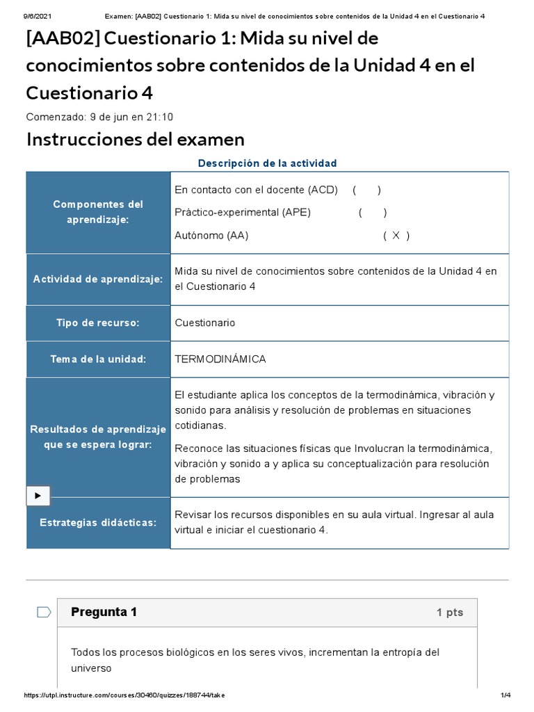 Examen - (AAB02) Cuestionario 1 - Mida Su Nivel de Conocimientos Sobre ...