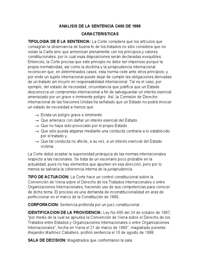 Analisis de La Sentencia c400 de 1998 | PDF | Caso de ley | Estado