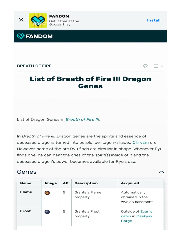 List of Breath of Fire III Dragon Genes | PDF