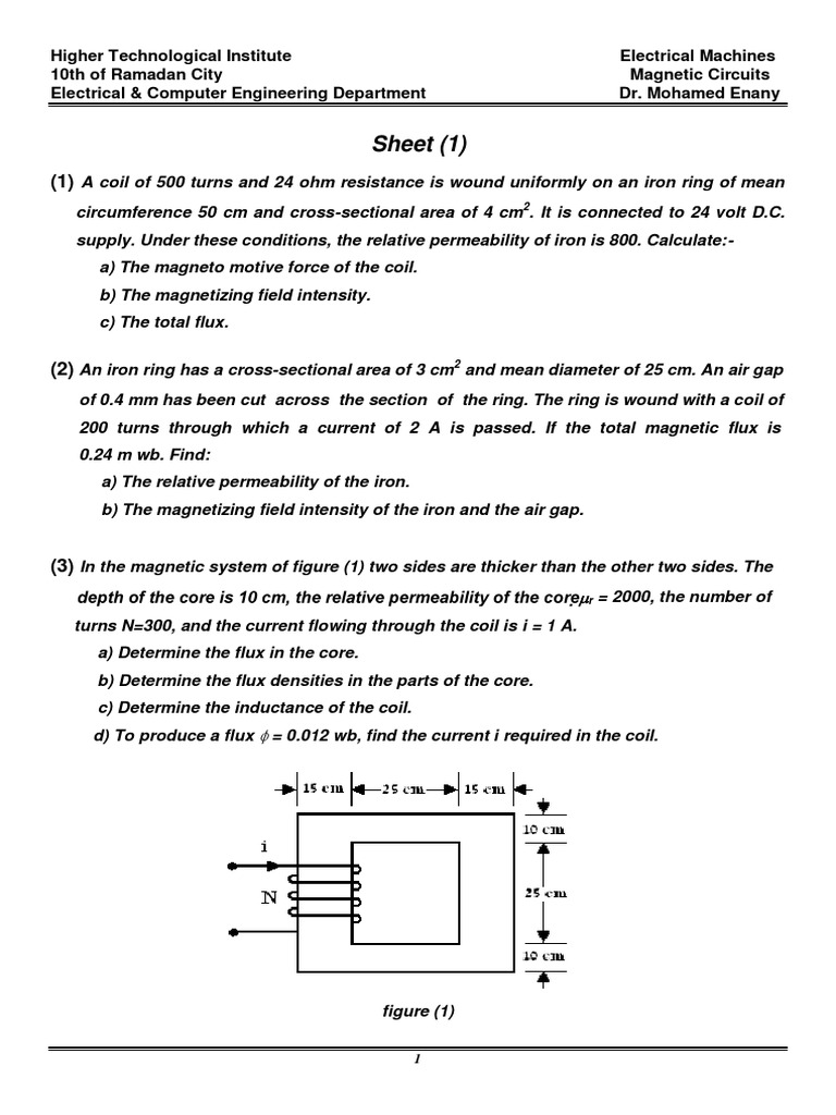 Sheet (1) An Iron Ring Has A CrossSectional Area of 3 CM PDF
