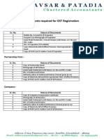 Bhavsar & Patadia: Documents Required For GST Registration