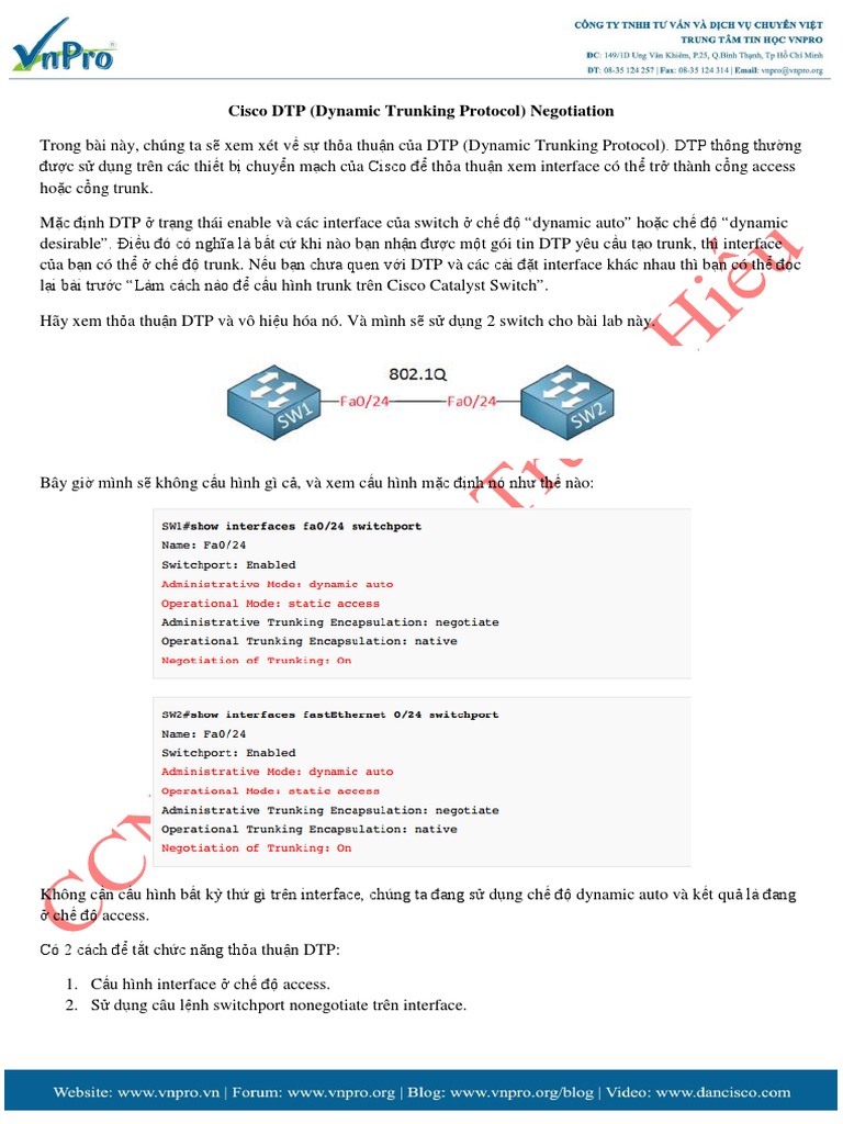 Cisco DTP (Dynamic Trunking Protocol) Negotiation | PDF