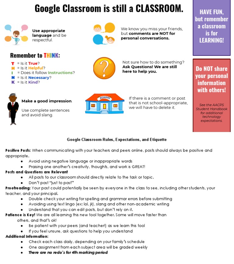Google Classroom Rules and Expectations PDF Classroom Teachers