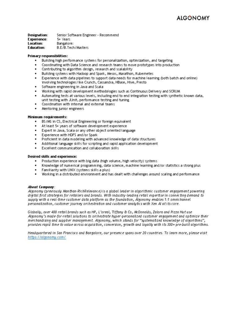 RECOMMEND - Senior Software Engineer | PDF | Machine Learning | Apache ...
