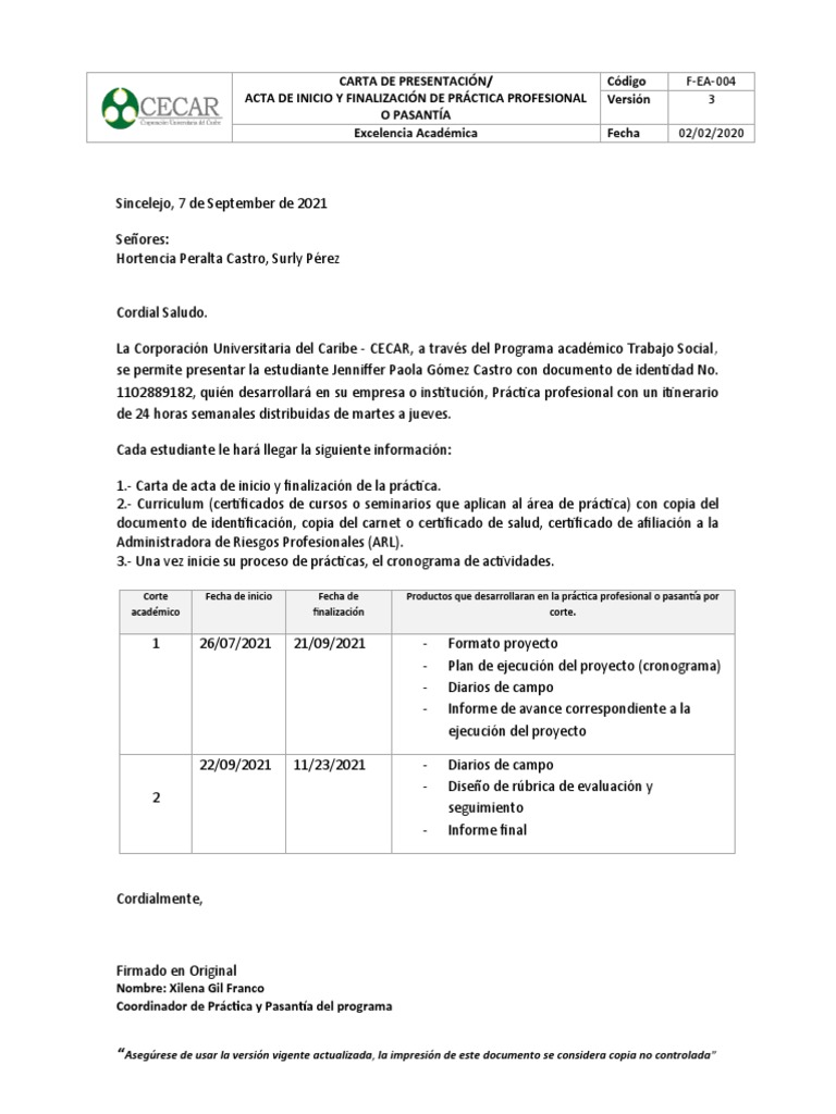 Acta de Práctica Profesional CECAR | PDF | Tecnología