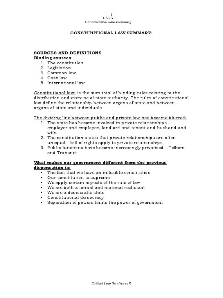 Constitutional Law Overview and Principles | PDF | Separation Of Powers ...