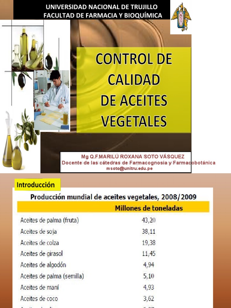 Control de Calidad de Aceites Vegetales | PDF | Densidad | Aceite de oliva
