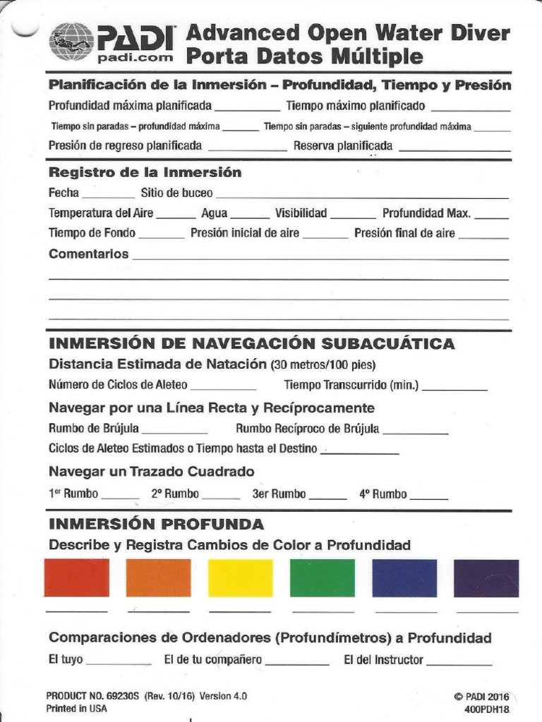 Tabla PADI AOWD | PDF