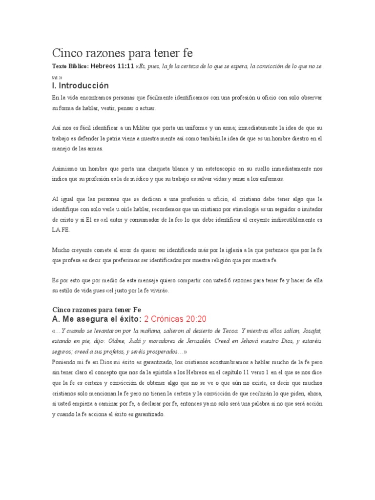Cinco Razones para Tener Fe | PDF | Dios | Oración