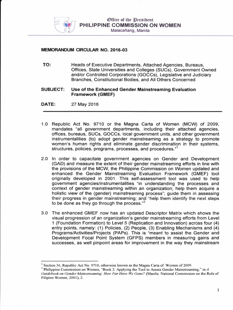 Pcw Mc 2016 03 Use Of The Enhanced Gender Mainstreaming Evaluation