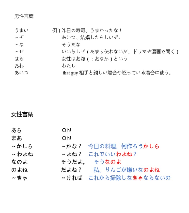 男性言葉女性言葉 Pdf