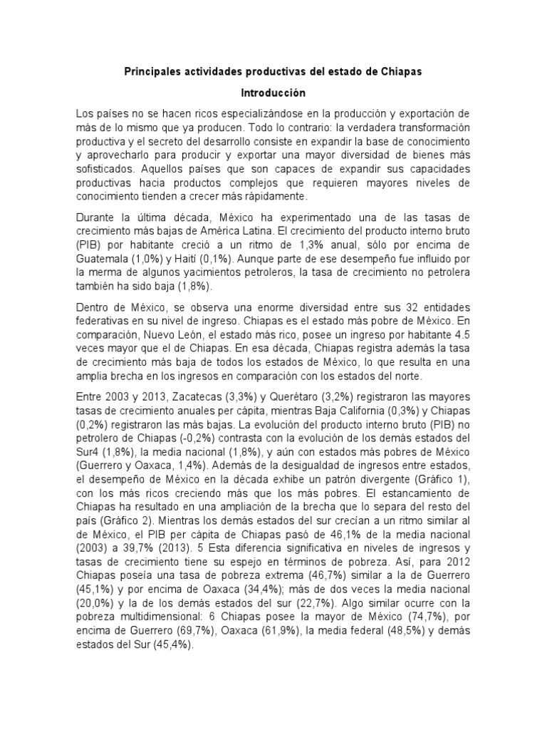 Principales Actividades Productivas Del Estado de Chiapas | PDF ...