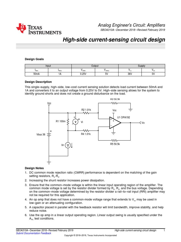 HighSide CurrentSensing Circuit Design Analog Engineer's Circuit