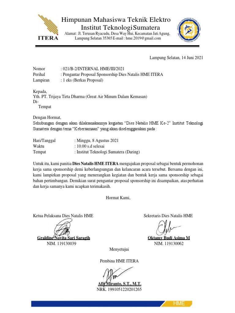 Proposal Sponsorship Dies Natalis HME ITERA | PDF | Sains & Matematika