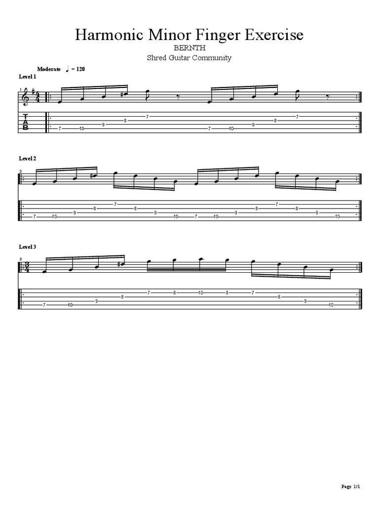 Harmonic Minor Guitar Exercises PDF | PDF | Musical Instruments ...