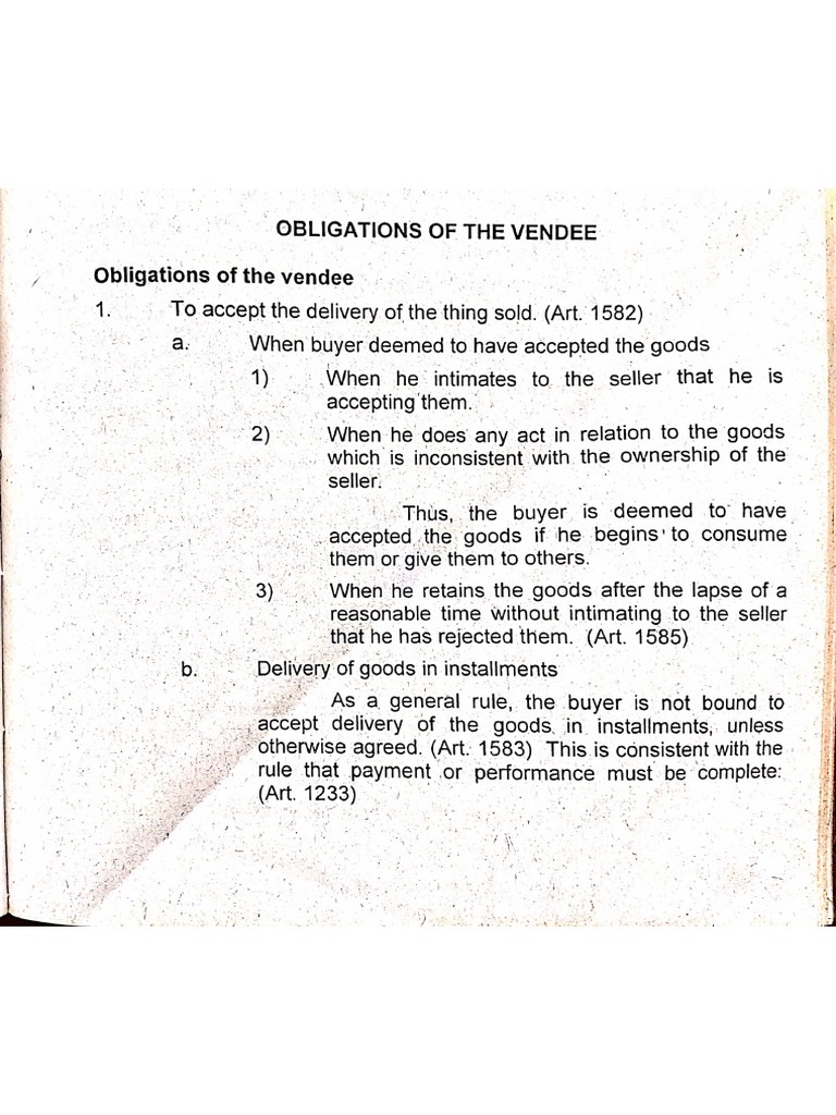 Obligations of The Vendee PDF