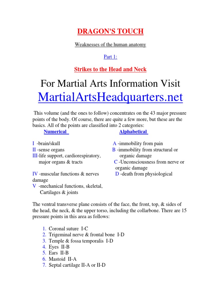 Martial Arts Pressure Points Dragon's Touch PDF Neck Ear