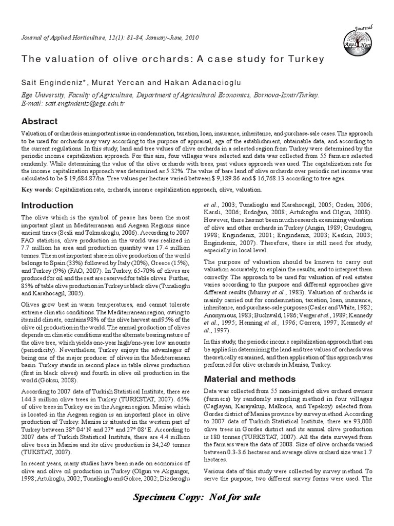 The Valuation of Olive Orchards A Case Study For Turkey Download