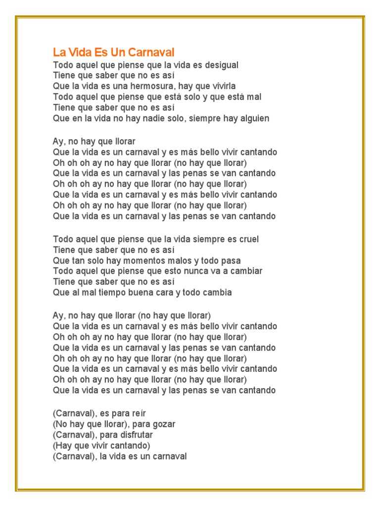 La Vida Es Un Carnaval PDF