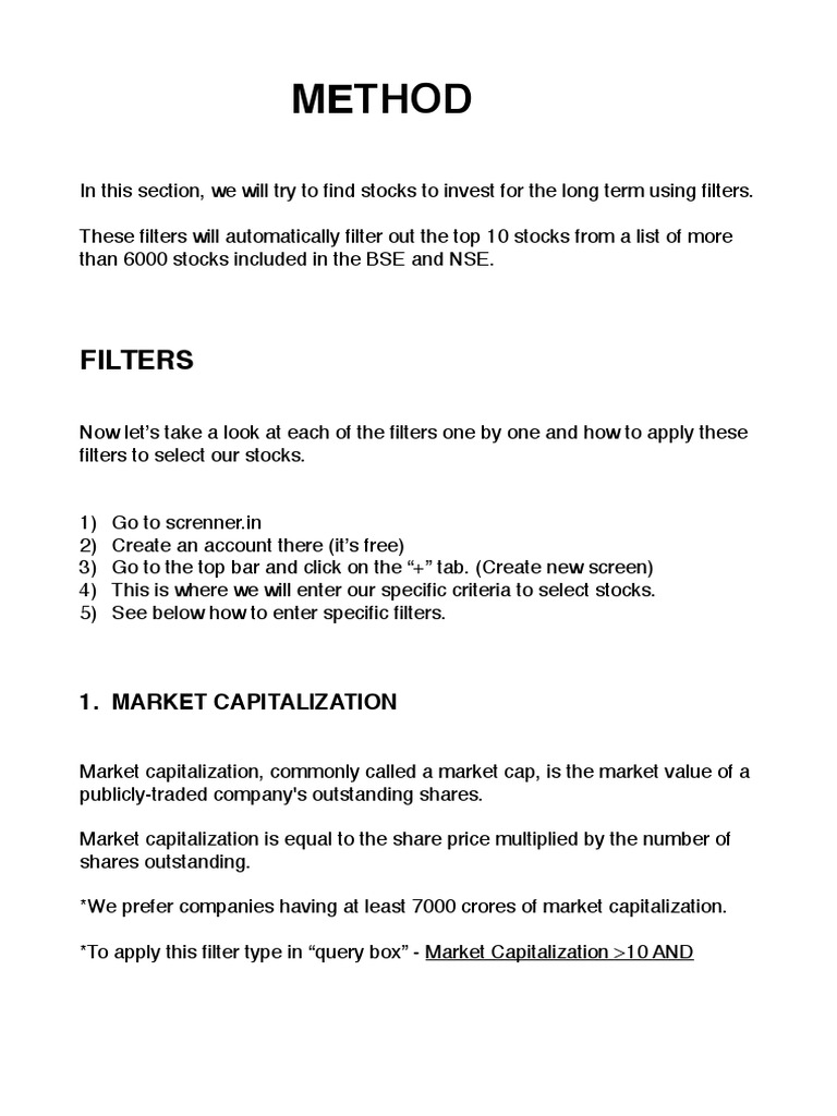 A Method for Finding LongTerm Stocks Using Specific Financial Filters