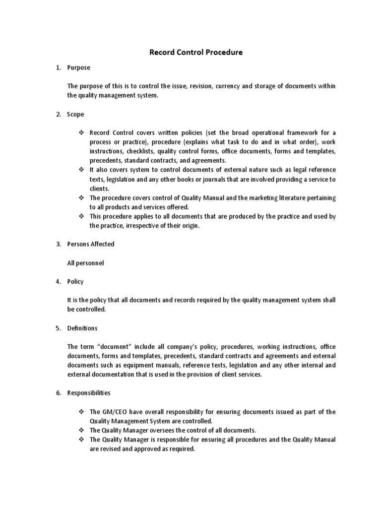 Document Control Procedure Overview | PDF | Quality Management System ...