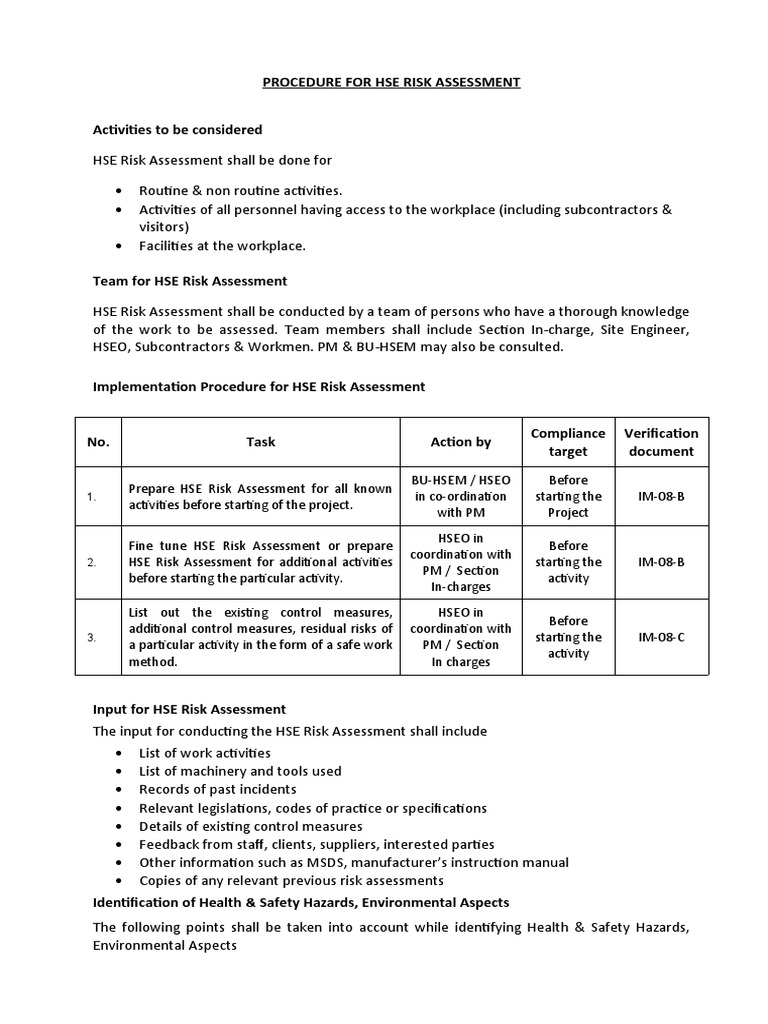 HSE Risk Assessment Procedure Guide | PDF | Hazards | Occupational ...