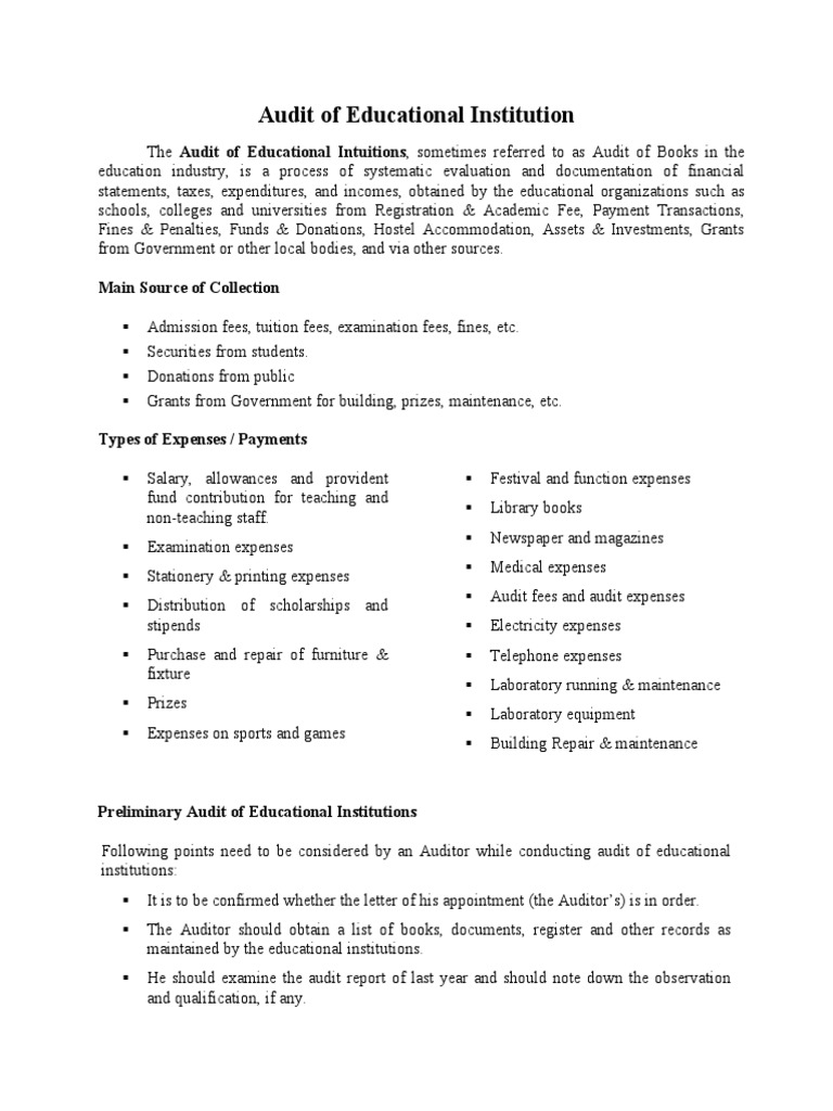 Audit of Educational Institution PDF Expense Tax Deduction