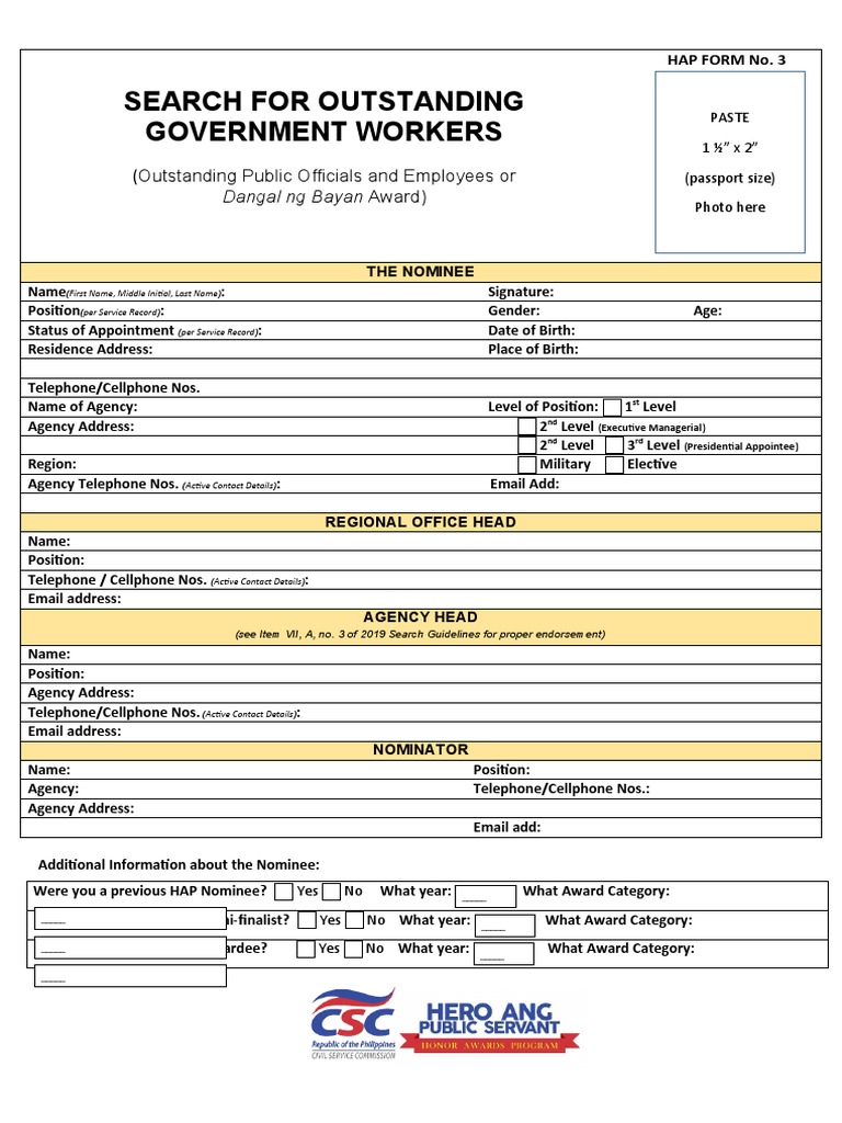 HAP Form No. 3 for Outstanding Public Servants | PDF | Government | Justice