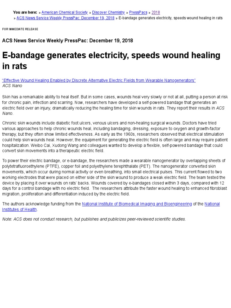 EBandage Generates Electricity, Speeds Wound Healing in Rats