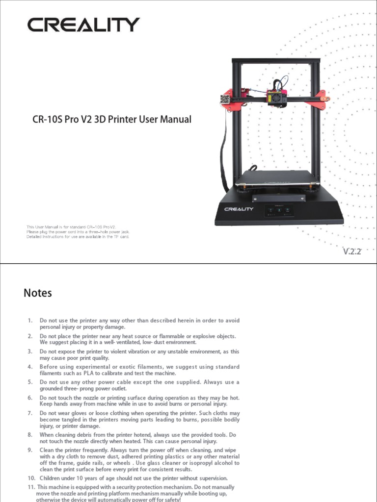 Creality CR 10S Pro V2 3D Printer User Manual Optimized | PDF | 3 D ...