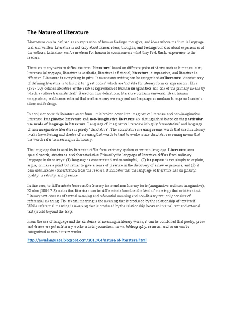 The Nature of Literature | PDF | Word | Idea