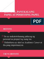 Bionote Panukalang Papel at Posisyong Papel
