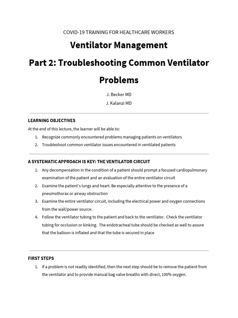 Ventilator Management Part 2 Troubleshooting Common Ventilator