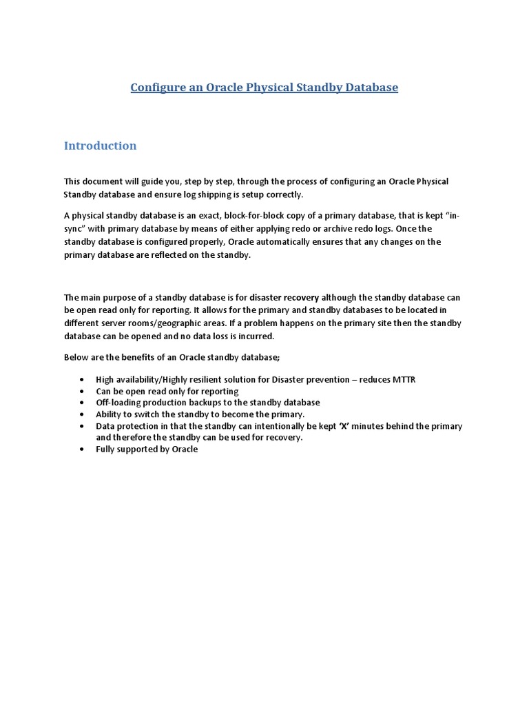 Oracle Physical Standby Configuration Guide | PDF | Port (Computer ...