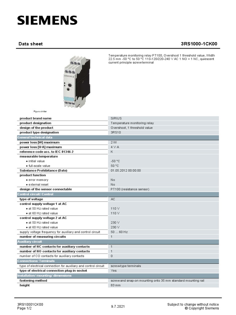 3RS10001CK00 Datasheet en | PDF | Alternating Current | Relay