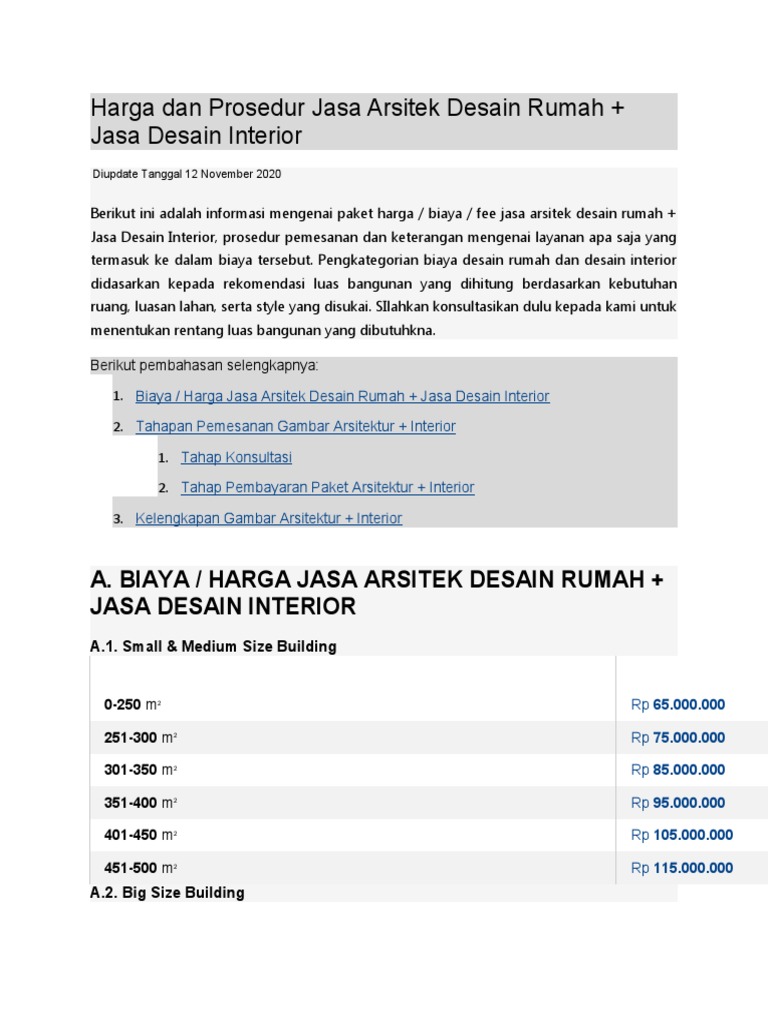Biaya Jasa Arsitek dan Desain Interior | PDF
