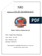 Institute of Technology: Subject: Software Engineering Lab