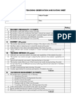 Demonstration Teaching Observation and Rating Sheet