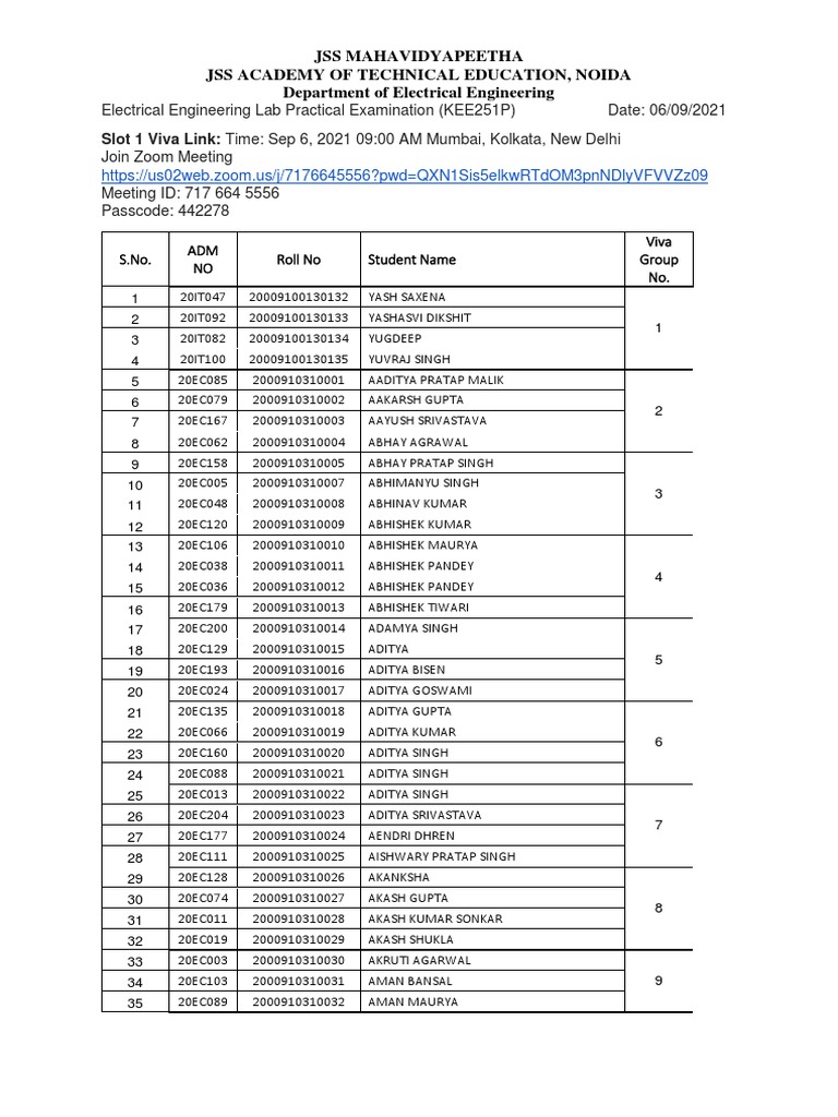 Electrical Engg Viva Schedule | PDF