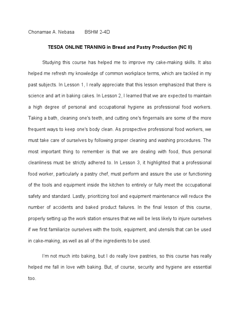 Reflection PaperBread and Pastry PDF