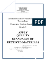Apply Quality Standards of Received Materials: Information and Communication Technology Computer System Servicing Grade 9