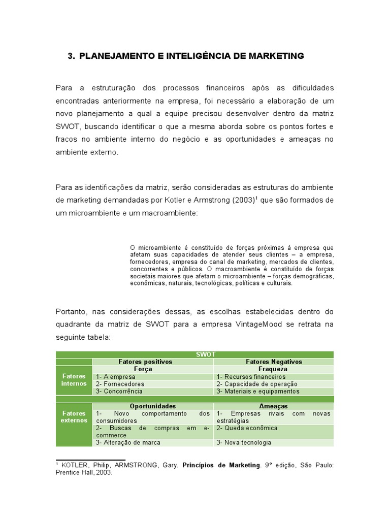 Planejamento de Marketing e SWOT | PDF | Marketing | Análise SWOT