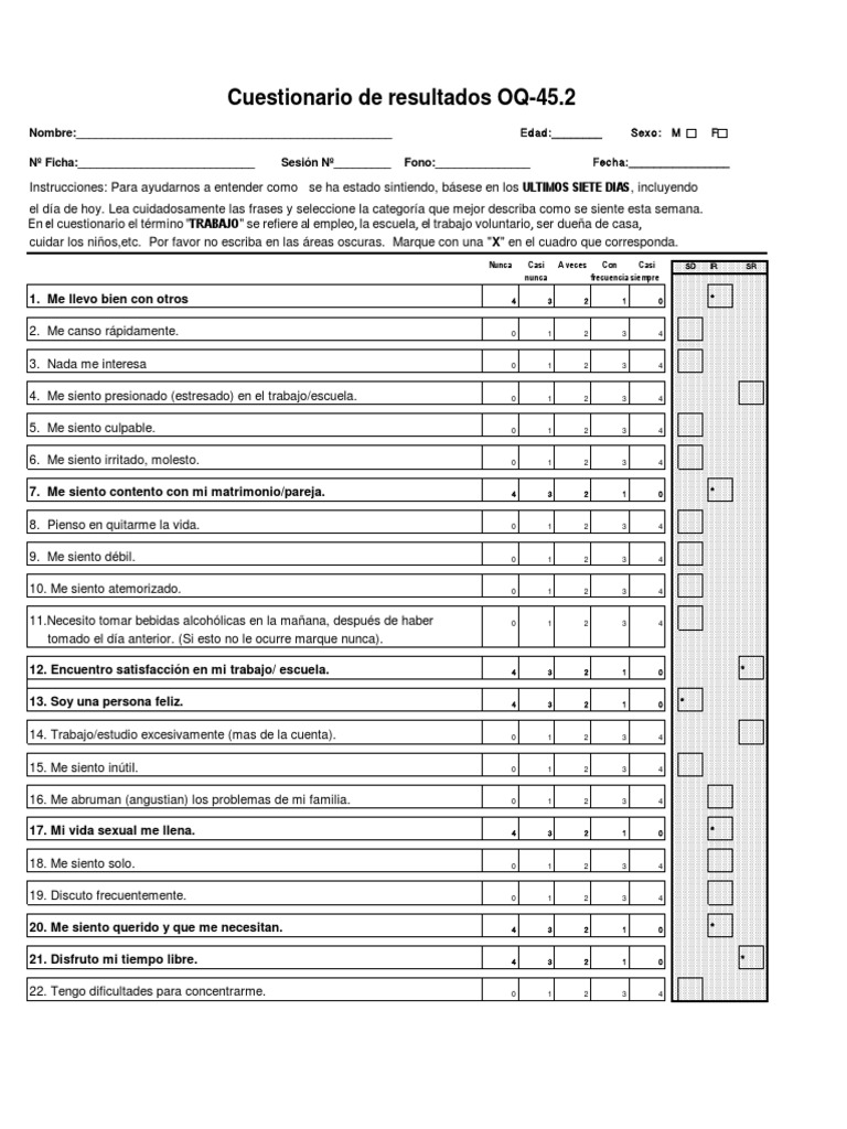 Cuestionario OQ | PDF