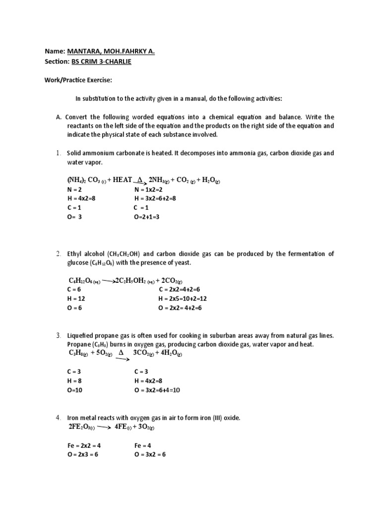 Chemical Equation Balancing Guide | PDF | Oxide | Chemical Reactions