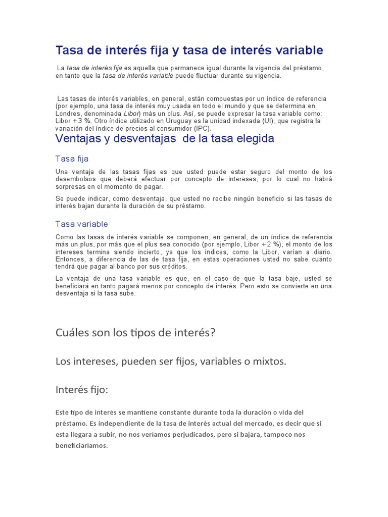 Tasa de Interés Fija vs. Variable | PDF | Interés | Tasas de interés