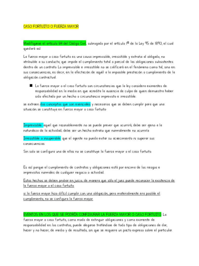 Caso Fortuito o Fuerza Mayor PDF Ley común Conceptos legales